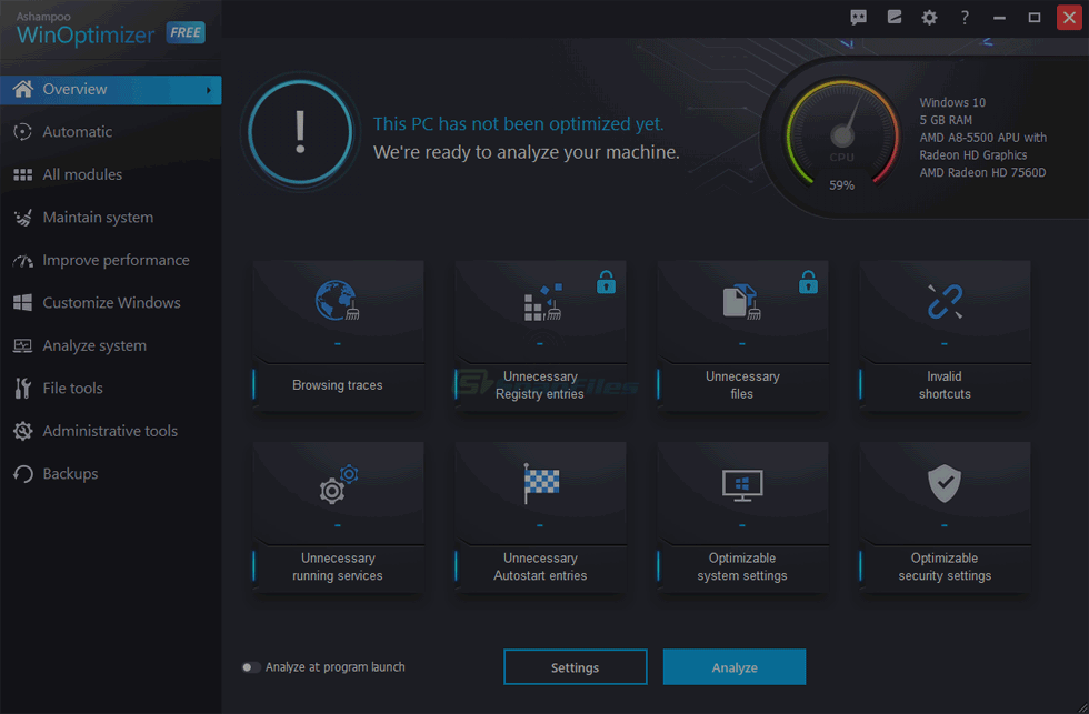 Ashampoo WinOptimizer 2019 screenshot and download at