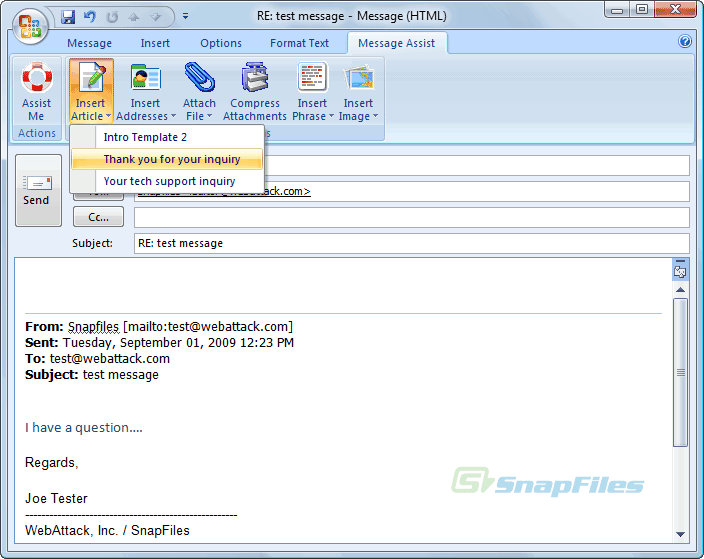 Message Assist for Outlook screenshot and download at
