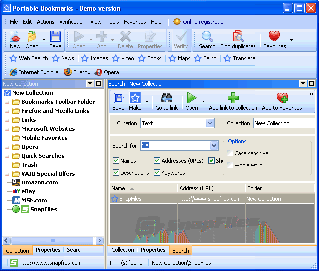 Portable Bookmarks screenshot and download at