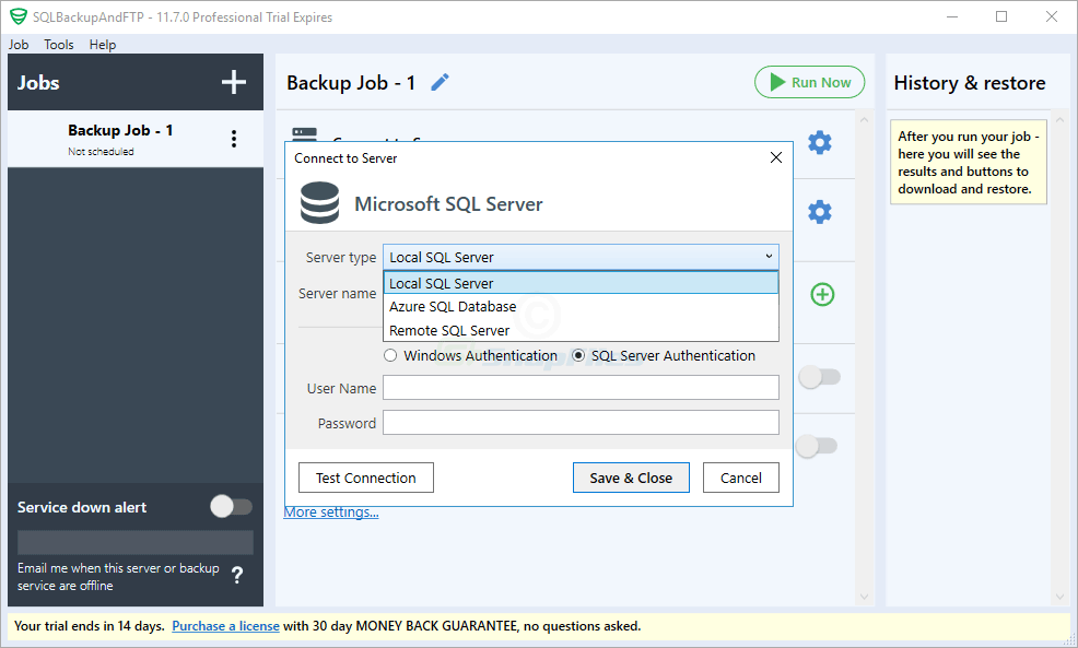 SQLBackupAndFTP Free screenshot and download at