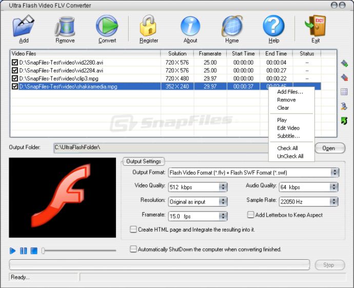 Ultra Flash Video FLV Converter screenshot and download at
