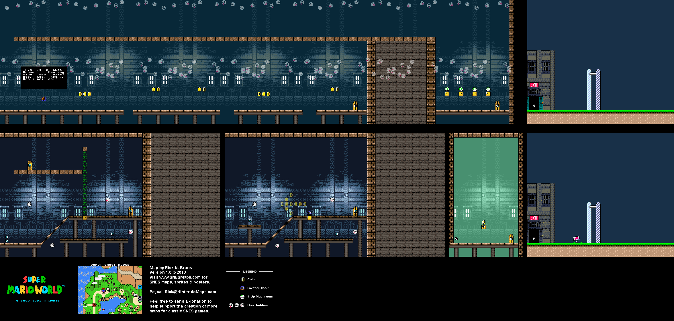 Super Mario World Donut Ghost House Super Nintendo SNES Map