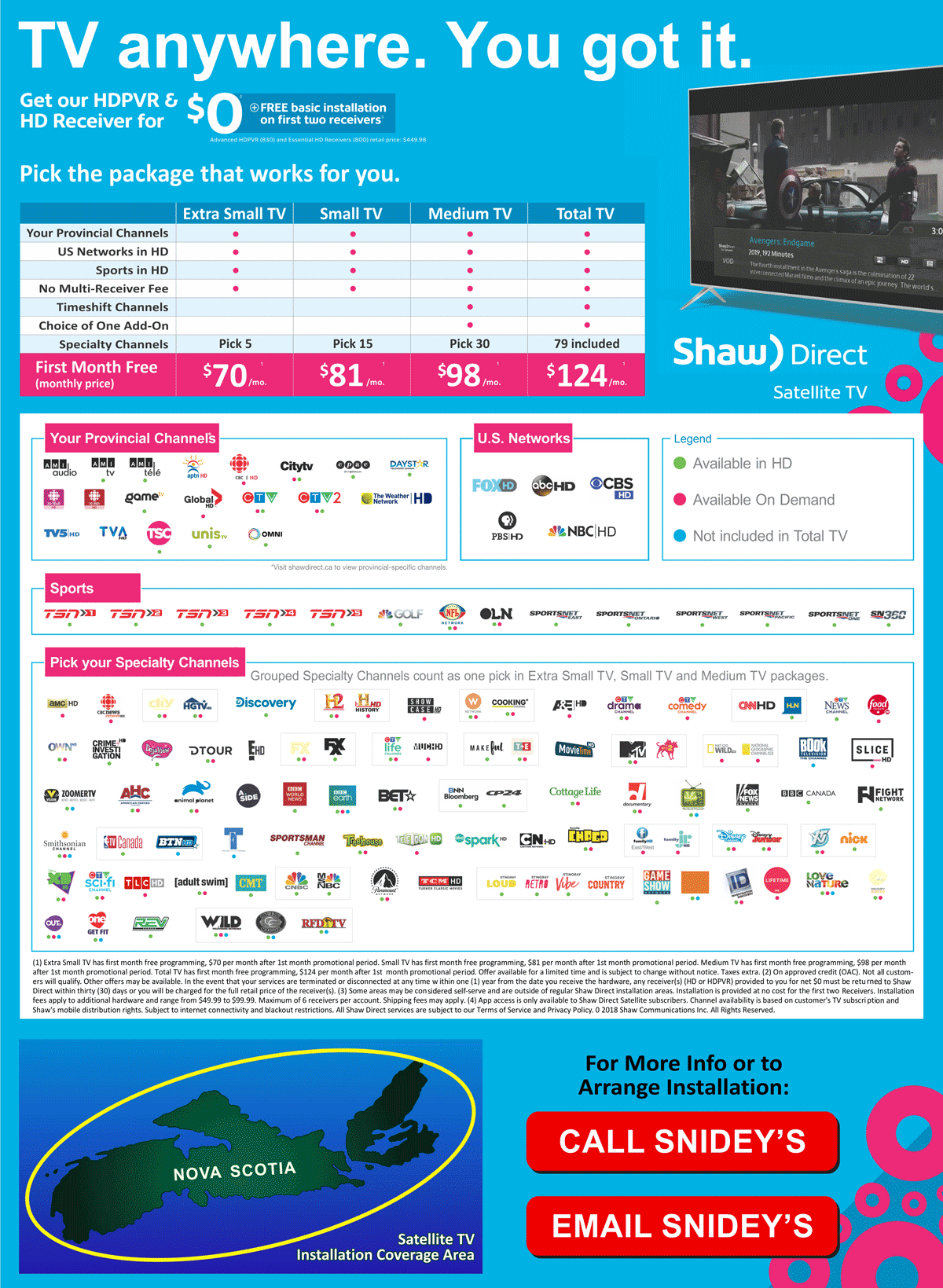 Snidey's Sales and Service Satellite TV from Shaw Direct