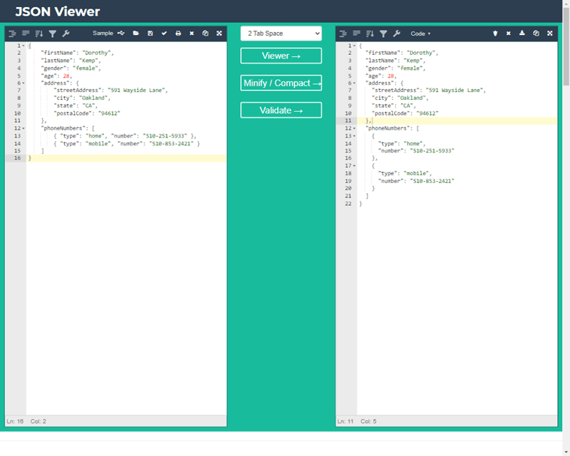 JSON Viewer Formatter and Validator Online snippset