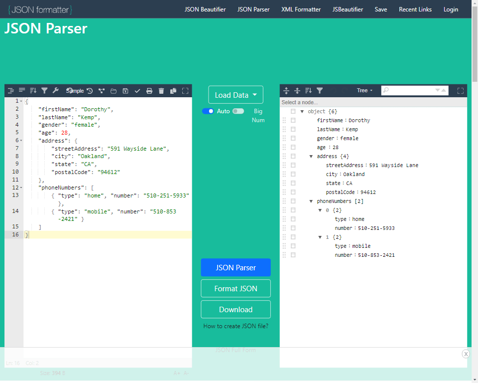 JSON Parser Online to parse JSON snippset