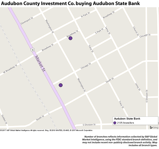In Iowa, Audubon County Investment buying Audubon State Bank S&P