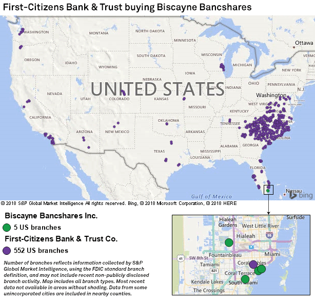 FirstCitizens Bank acquiring Biscayne Bancshares S&P Global Market
