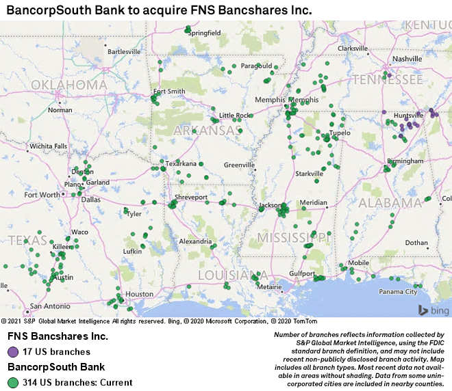 Mississippibased BancorpSouth Bank to acquire Alabamabased FNS