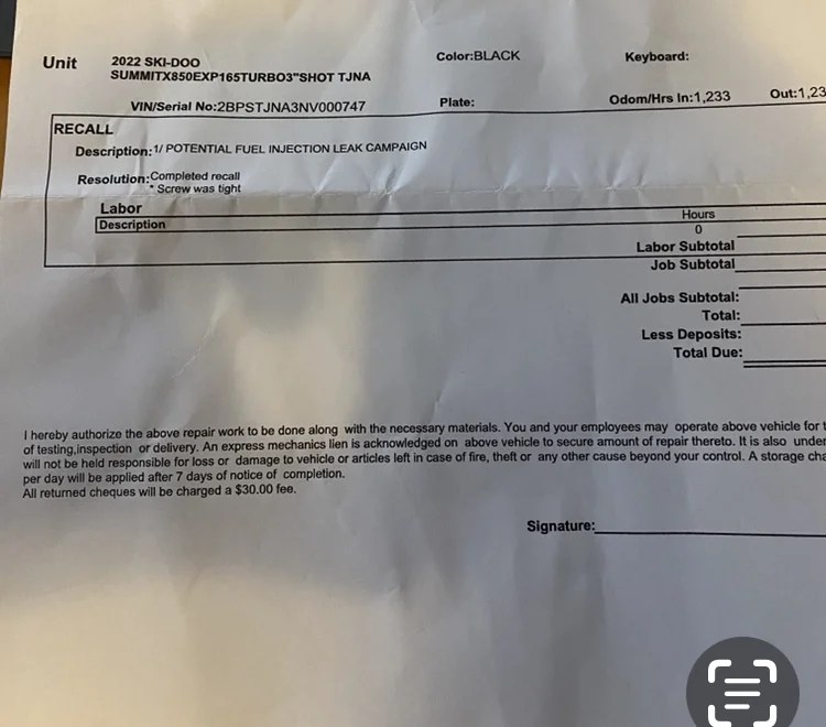 Injector hold down recall procedure Snow and Mud Home