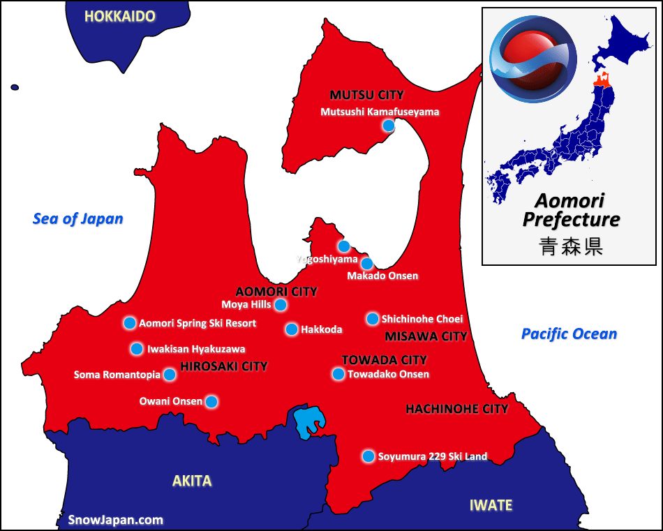 Aomori Prefecture Japan Map Ski & snowboard resorts in Aomori, Japan SnowJapan