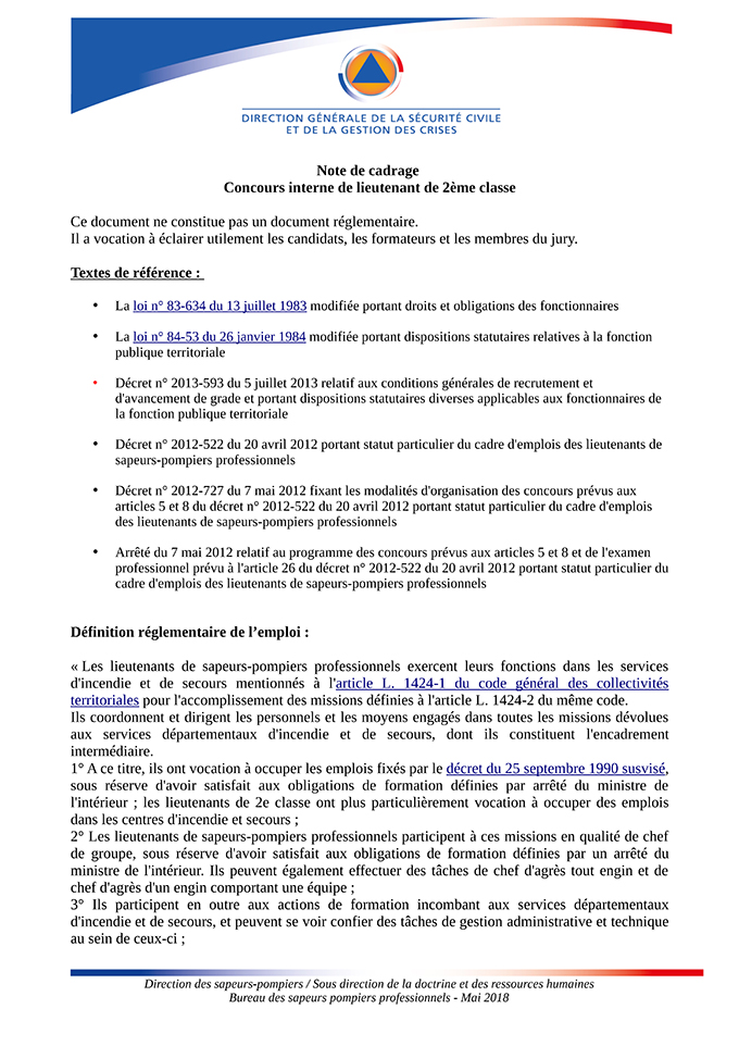 Note de cadrage concours interne de lieutenant de 2ème classe SNSPPPATS