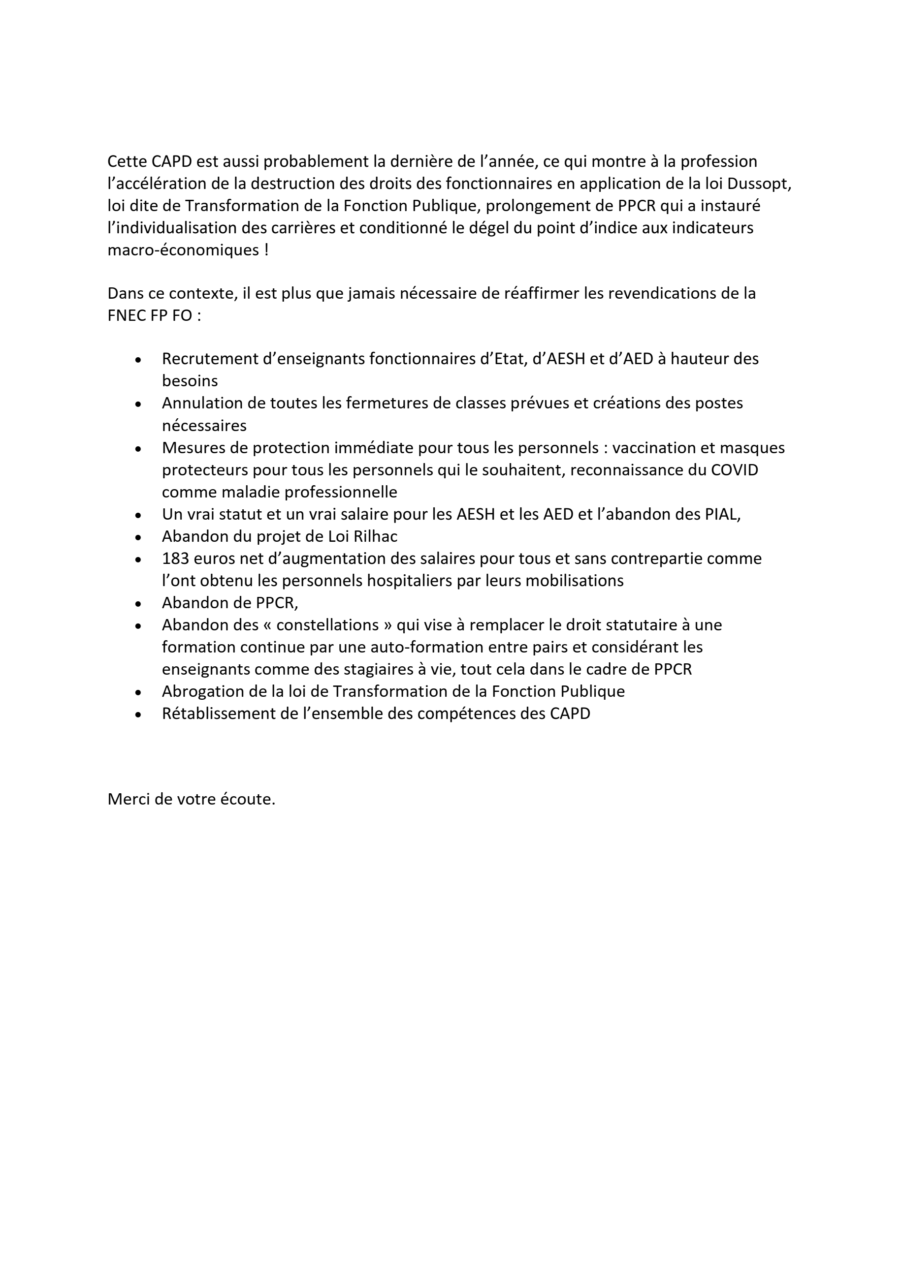 COMPTERENDU DE LA CAPD du 15 juin 2021 sous le signe de PPCR