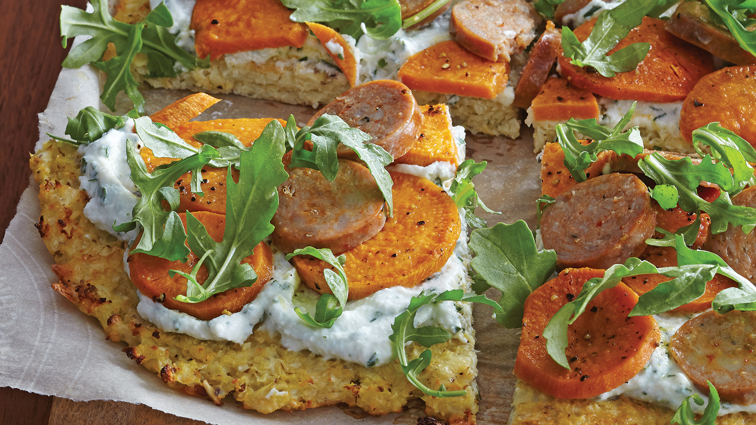 Cauliflower Crust Pizza with Sweet Potato, Sausage & Arugula Sobeys Inc.