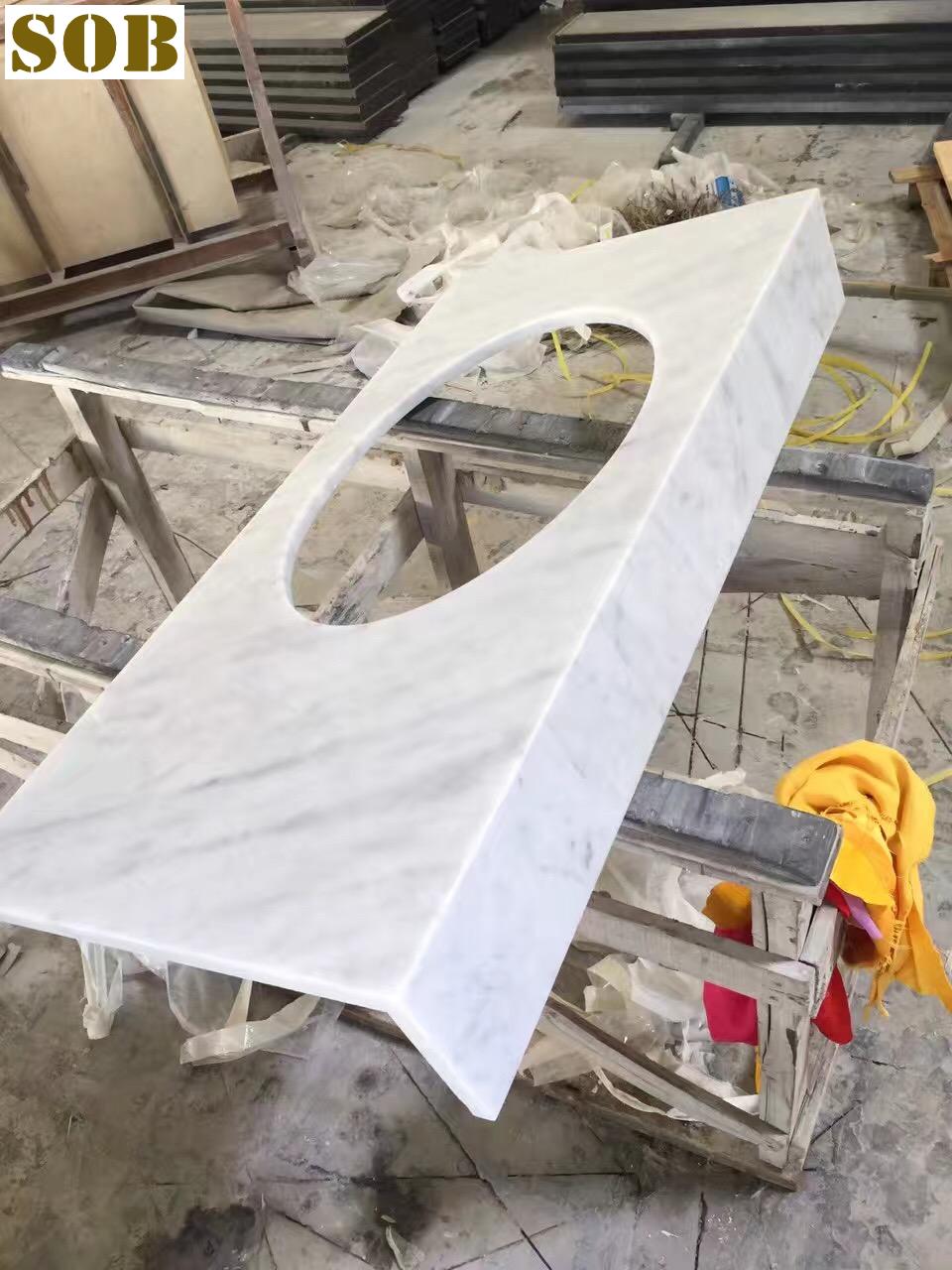 Carrara White Marble Vanity Top with Seamless Mitered Edge