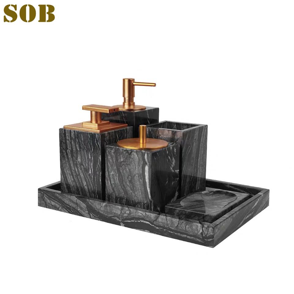 Custom Black Wooden Marble Bathroom Accessories
