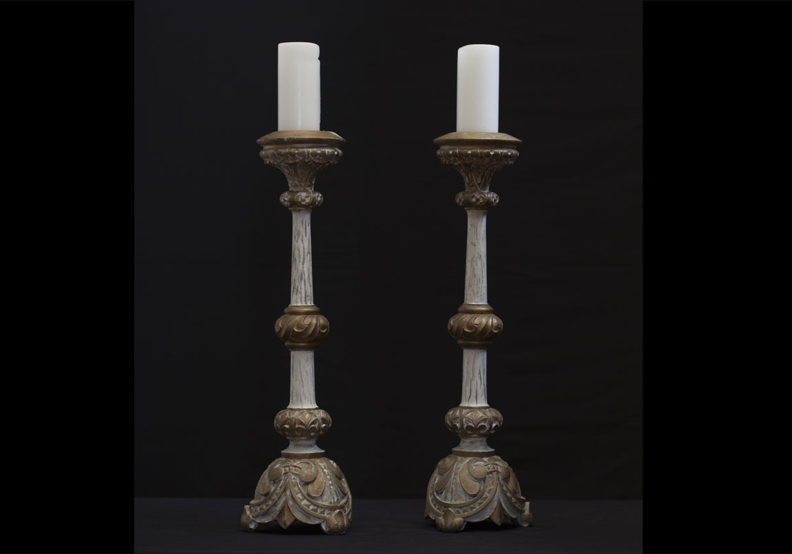Tall Carved Wood Candle Sticks SOCA Gallery