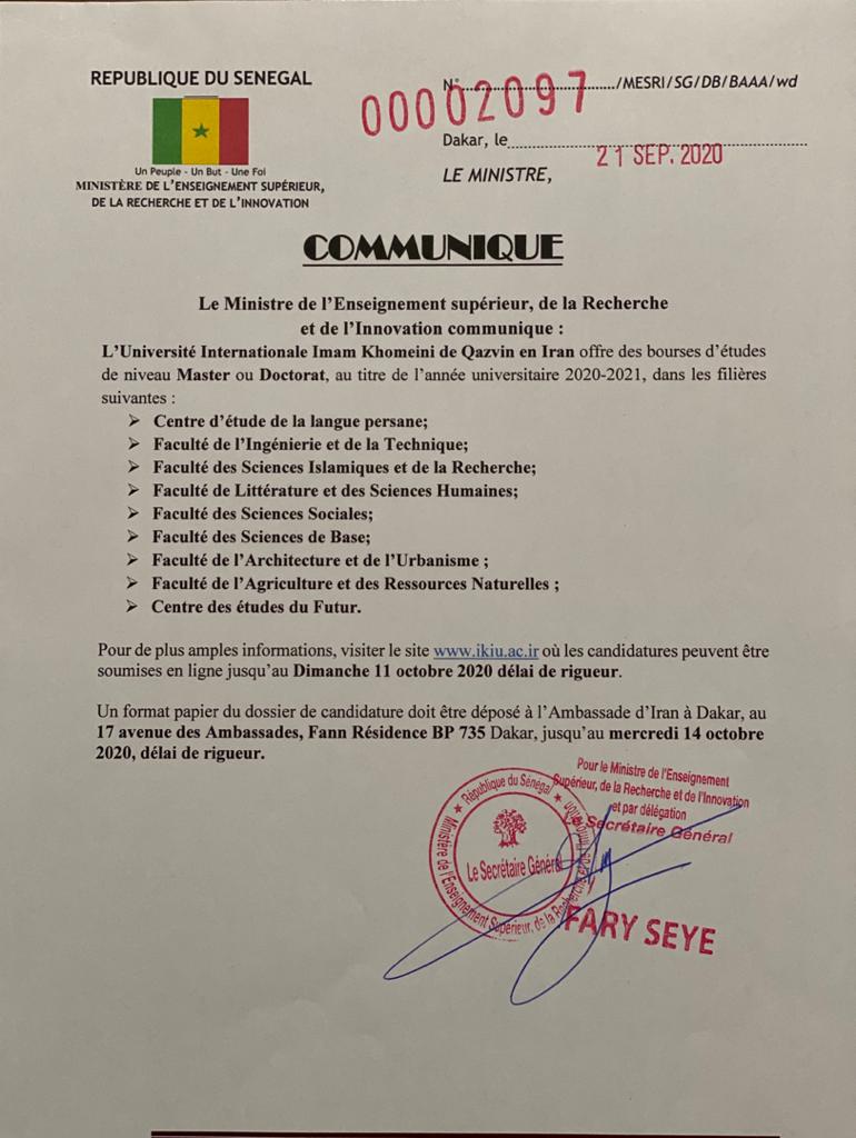 Offres de plusieurs bourses étrangères pour étudiants sénégalais