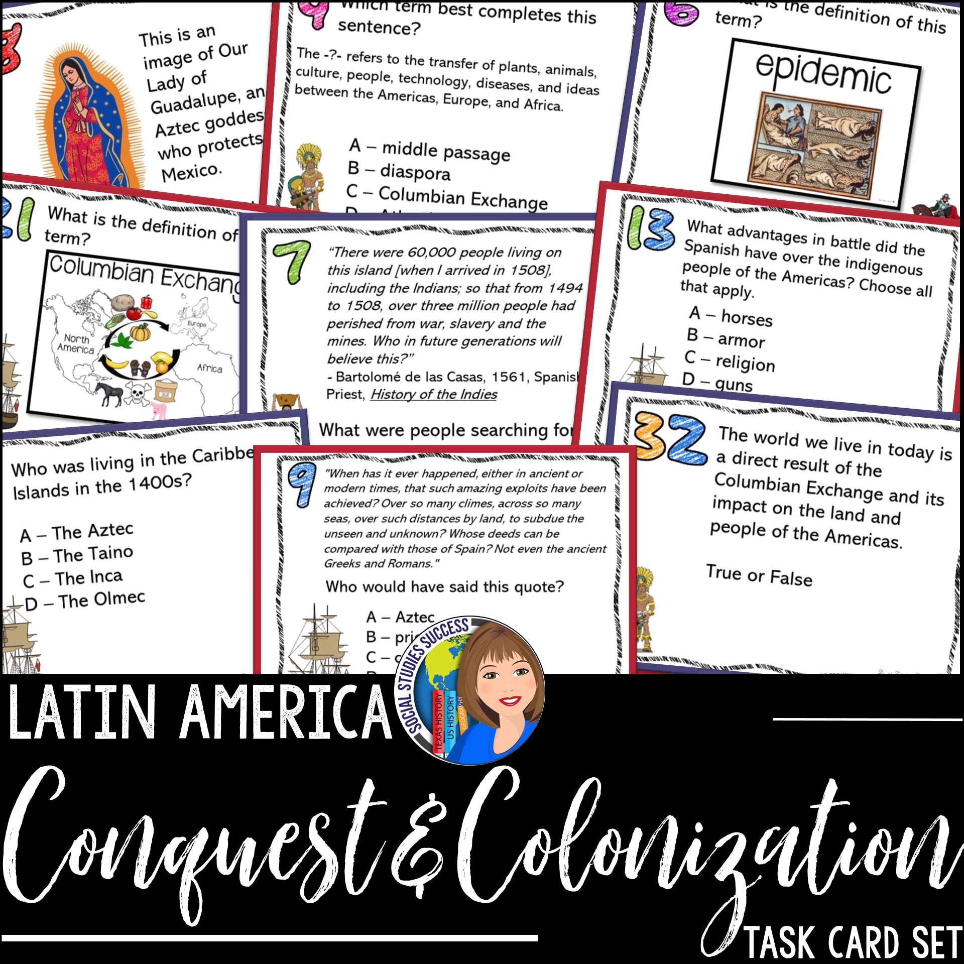 Conquest and Colonization of Latin America Task Cards Social Studies Success