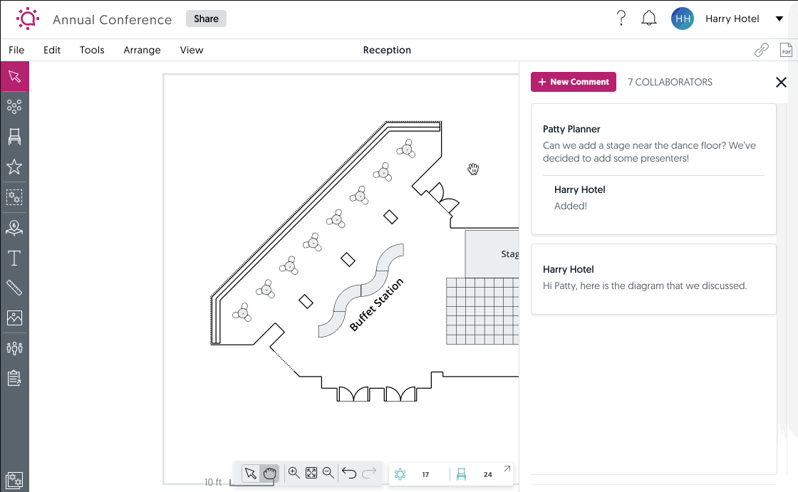 Instant Event Communication in Diagrams Social Tables