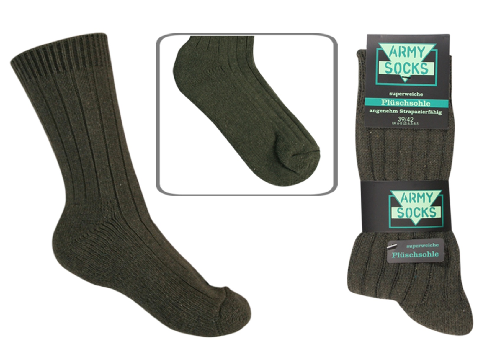6 Paar Herren Armee Army Jäger Angler Socken grün mit 30 Wolle