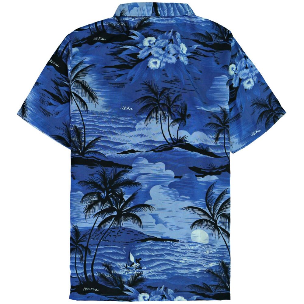 Men's Blue Hawaiian Print Shirt Size Plus Size, 2XL4XL 12 pack at