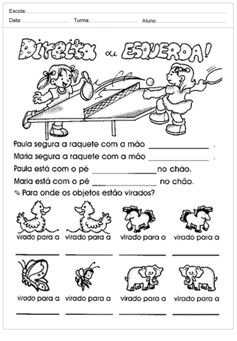 Atividades de Lateralidade Direita e Esquerda prontas para imprimir