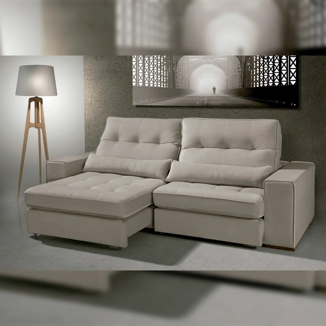 Sofá Premium 2,50m 2 Mód. Molas Pocket, Retrátil e Reclinável