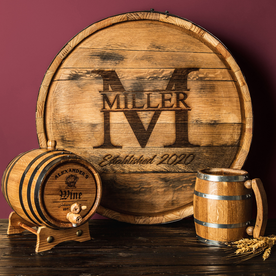 Personalized Authentic 200 Liters Oak Wood Barrel Head with Bands