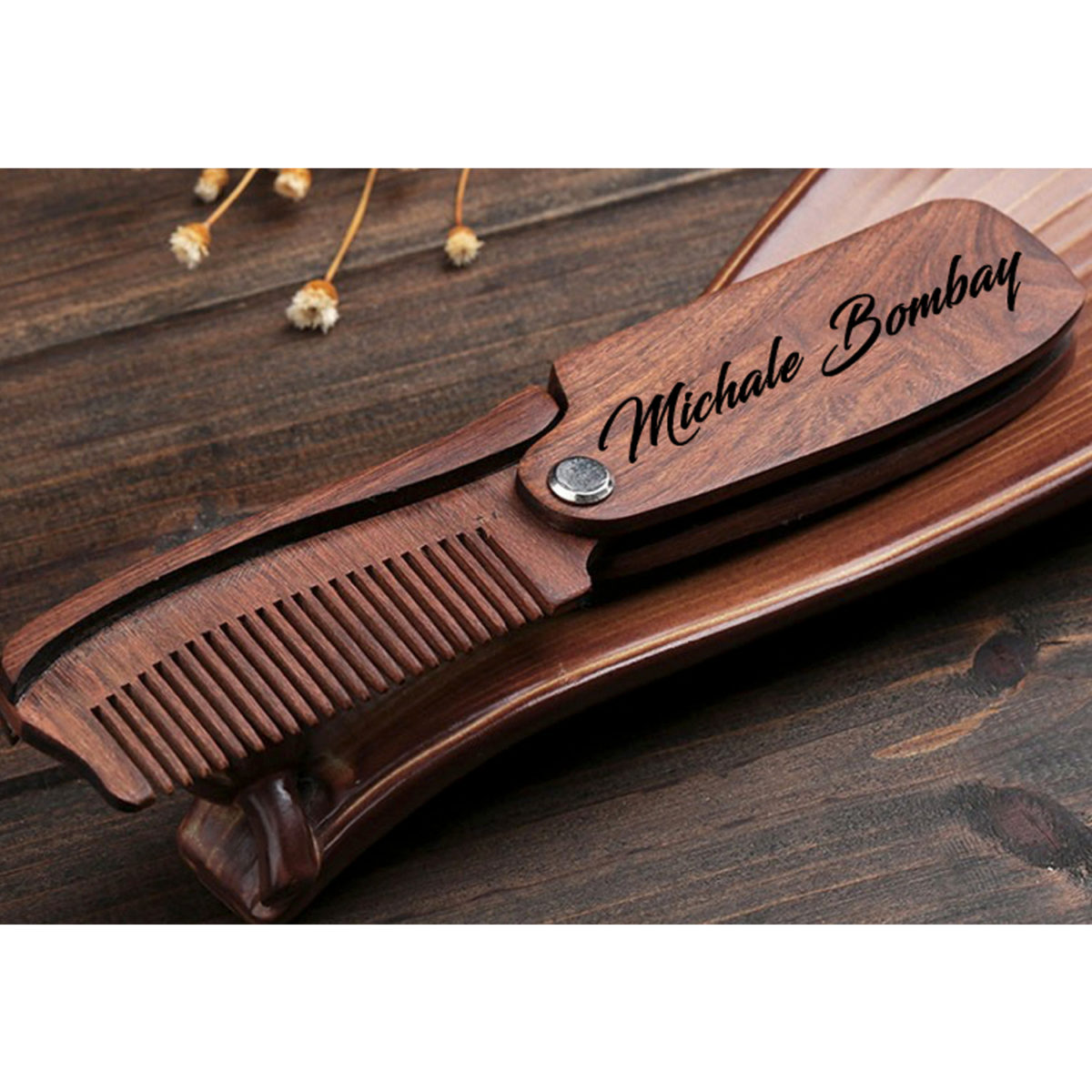 Personalized Folding Wooden Comb Men’s Beard, Mustache & Hair