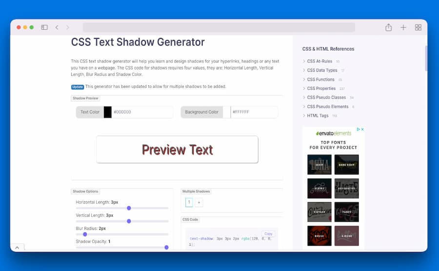 CSS Text Shadow Generator generar sombras de texto en CSS