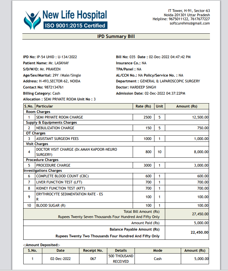 Hospital Management Software Billing Prints Formats