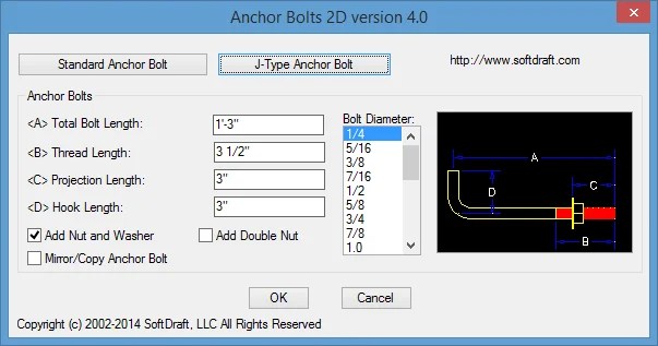 Anchor Bolts 2D Imperial & Metric Software Plugins For CAD Product