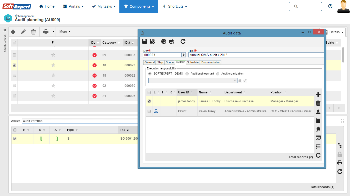 Audit Planning and Control Software SoftExpert Audit