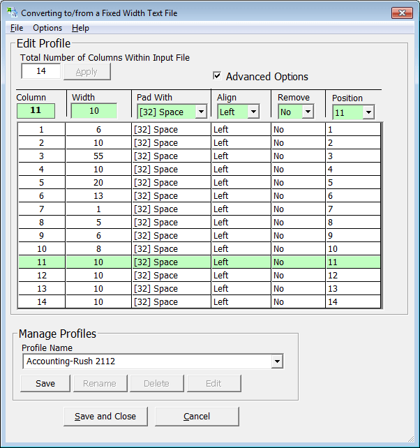 Using the Fixed Width Text Profile Editor