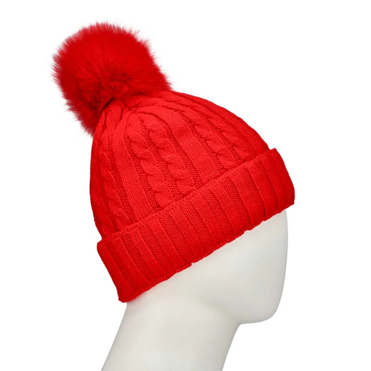 SoftMoc Women's Cable Stitch Hat with Fur Pom
