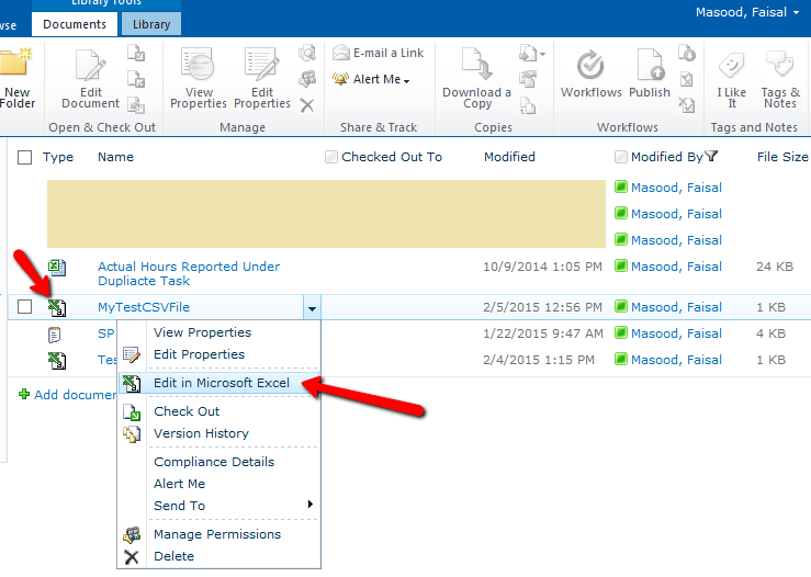 Marrying CSV file type with Microsoft Excel with SharePoint as the