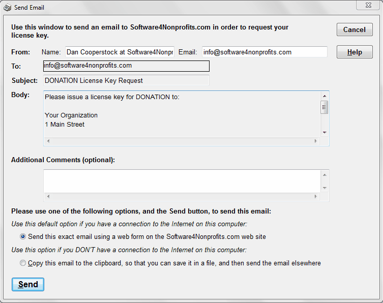 LICENSE INFORMATION > Sending Emails from the Program