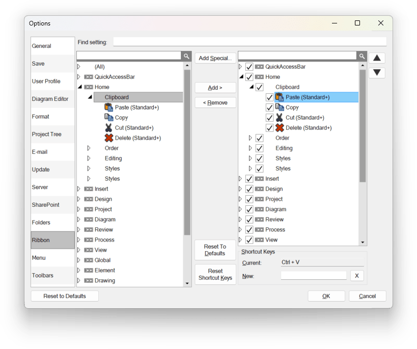 Menu/Ribbon Items Customization Software Ideas Modeler