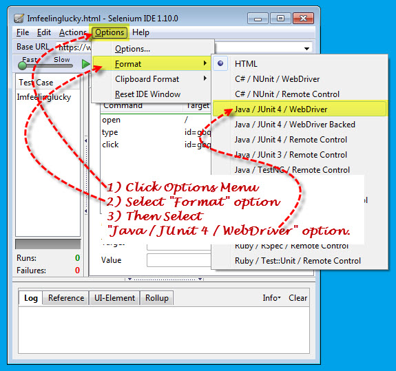 How to create Selenium WebDriver Test using Selenium IDE?