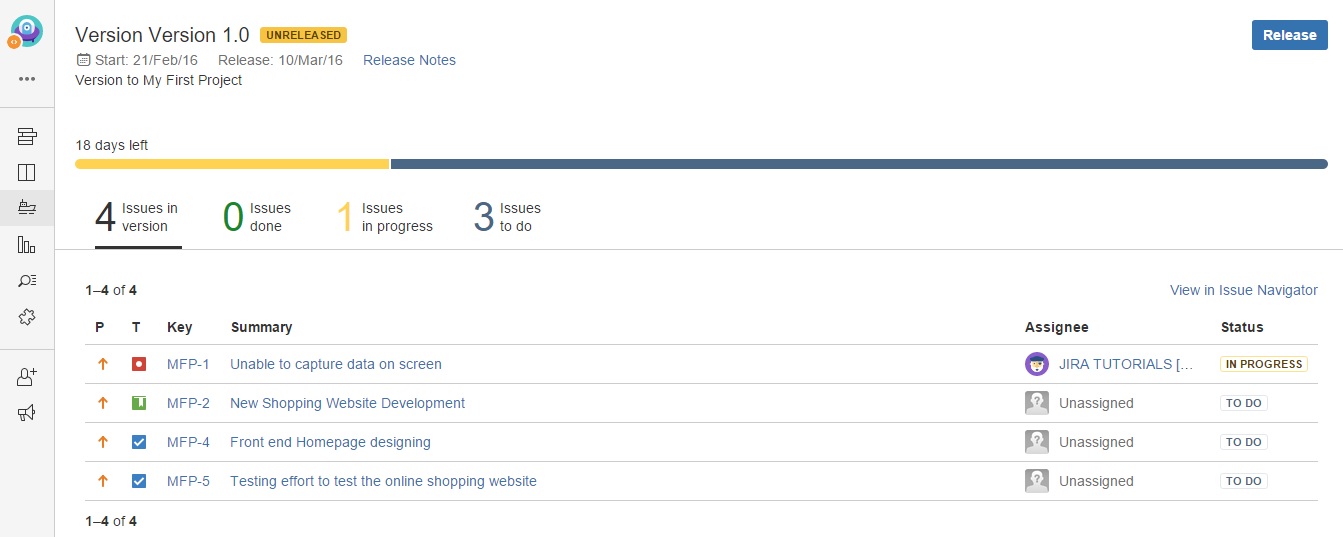 Planning a version in JIRA