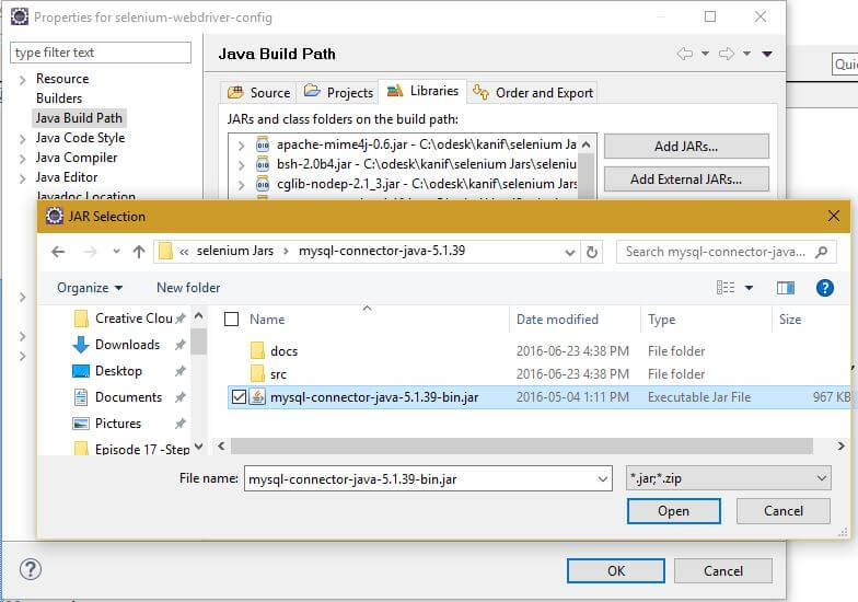 mysql connector jars Software Testing Class