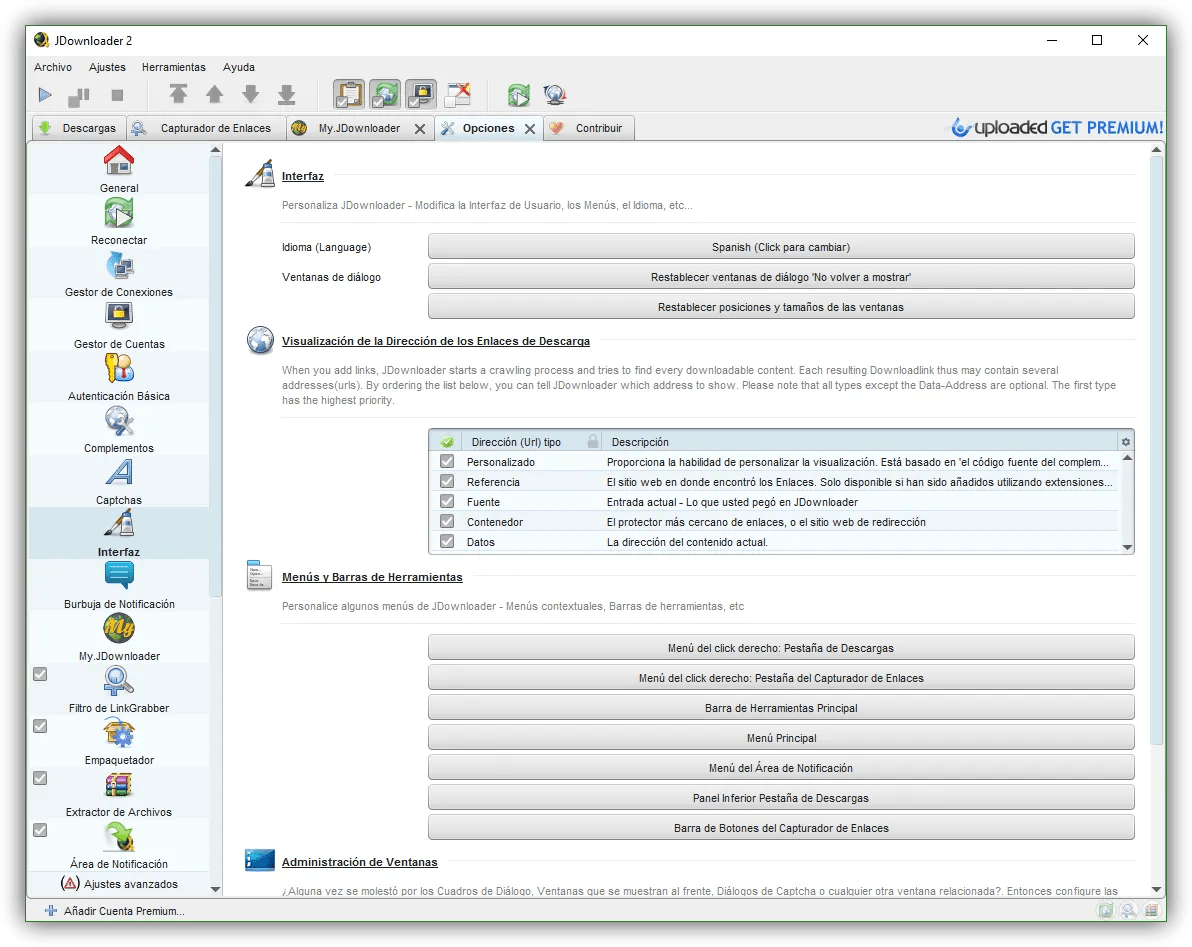 Manual JDownloader para configurarlo y descargar de Mega, Uploaded y