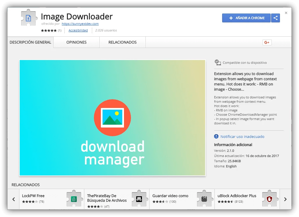La extensión "Image Downloader" para Chrome inyecta anuncios en webs