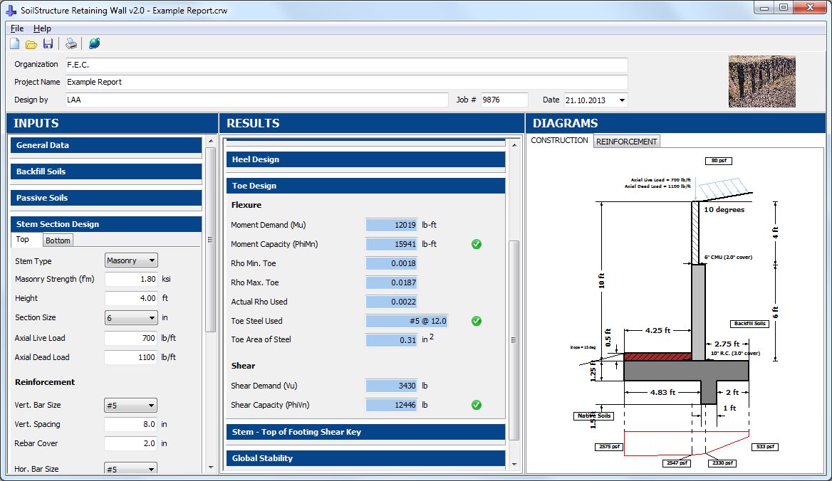 Retaining Wall Screen Shot 1 SoilStructure Software