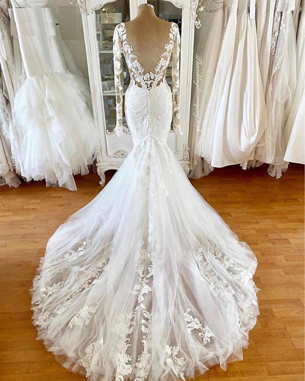 Robe De Mariée Sirène Manche Longue Blanche Soirée Blanche