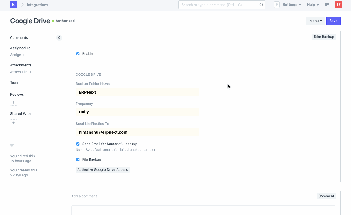How to Back up ERPNExt to Google Drive Knowledgebase SolaDrive