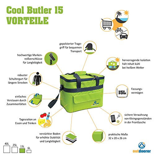 Kühltasche Cool Butler 15, grün, mit Außentasche von Outdoorer