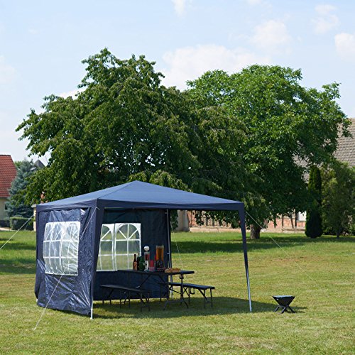Relaxdays Pavillon 3x3 m, 2 Seitenteile, Metall Gestell, PE Plane