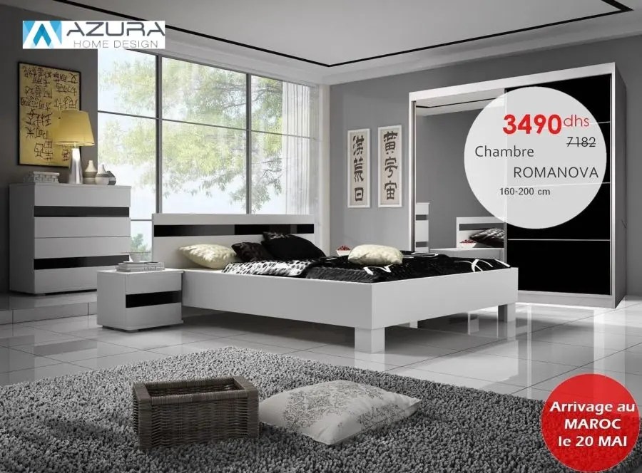 Soldes Azura Home Chambre Lit + 2 chevets ROMANOVA 3490Dhs
