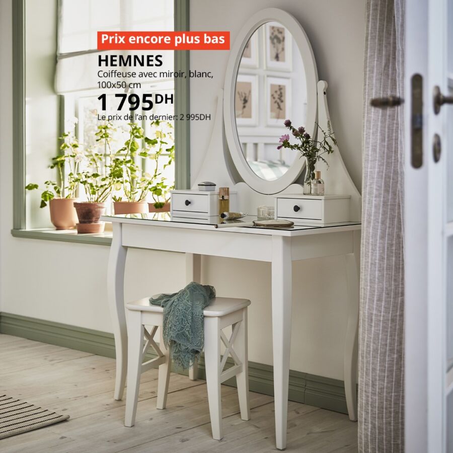 Soldes Ikea Maroc Coiffeuse avec miroir blanc HEMNES 1795Dhs